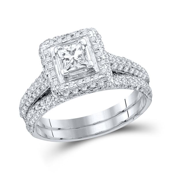 Princess Diamond Bridal Wedding Ring Band Set 1-1/4 Cttw Size 5 14kt White Gold