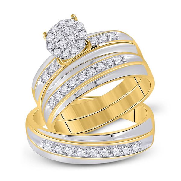 His Hers Diamond Cluster Matching Wedding Set 3/4 Cttw 10kt Two-tone Gold
