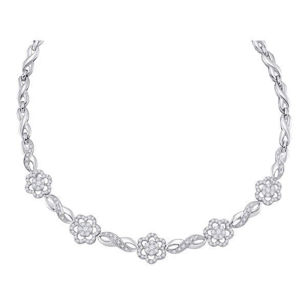 Diamond Infinity Flower Cluster Necklace 2 Cttw 14kt White Gold
