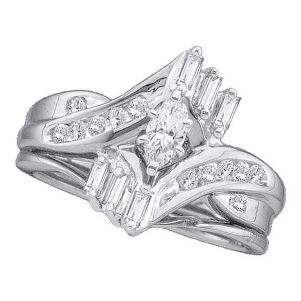 Marquise Diamond Bridal Wedding Ring Band Set 1/2 Cttw 10kt White Gold