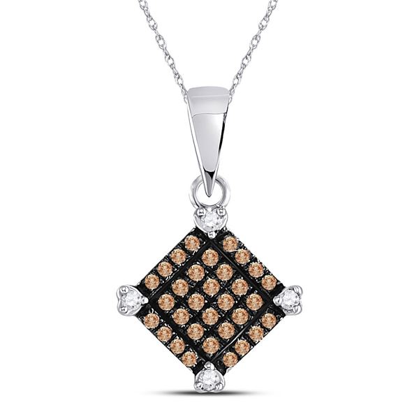 Brown Diamond Square Pendant 1/6 Cttw 10kt White Gold