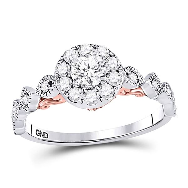 Diamond Halo Bridal Wedding Engagement Ring 3/4 Cttw 14kt Two-tone Gold