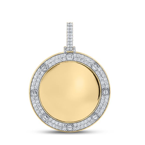 Mens Diamond Mirror Circle Charm Pendant 2 Cttw 10kt Yellow Gold