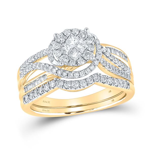 Princess Diamond Bridal Wedding Ring Band Set 3/4 Cttw 14kt Yellow Gold