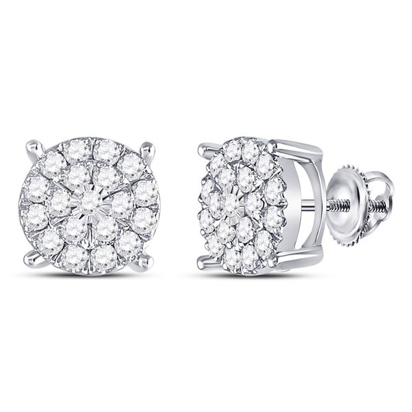 Diamond Circle Cluster Earrings 1 Cttw 10kt White Gold