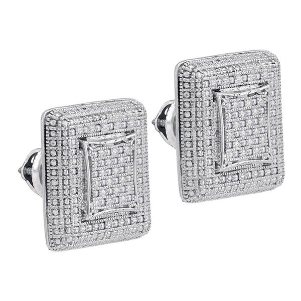 Sterling Silver Unisex Diamond Square Cluster Stud Earrings 1/4 Cttw Sterling Silver