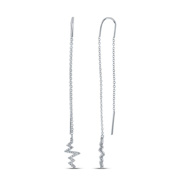 Diamond Heartbeat Threader Dangle Earrings 1/6 Cttw 14kt White Gold