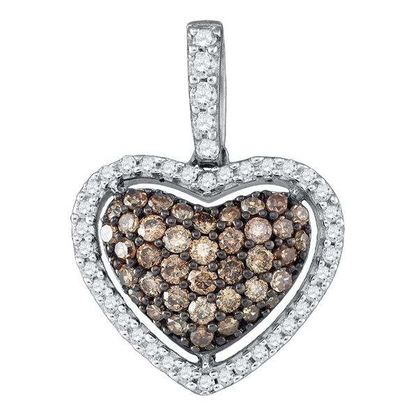 Brown Diamond Heart Pendant 1/2 Cttw 10kt White Gold