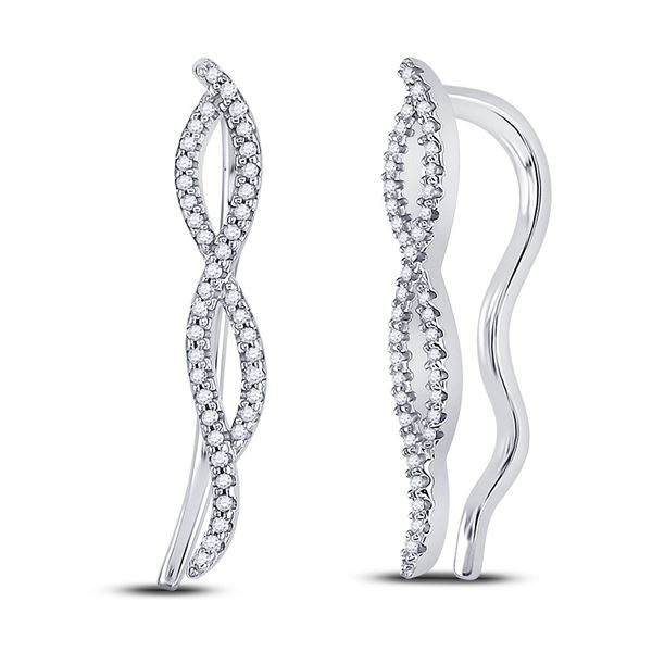 Diamond Twist Climber Earrings 1/4 Cttw 10kt White Gold