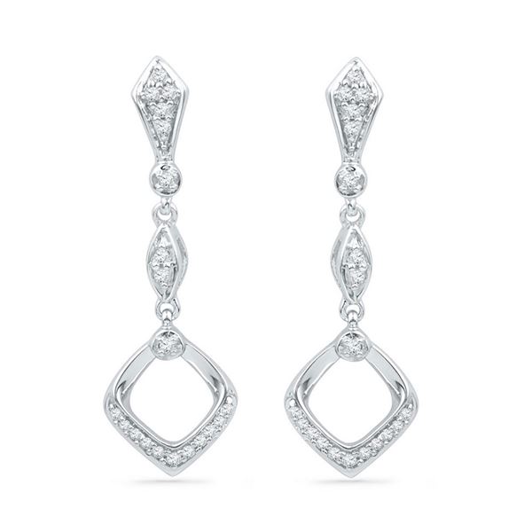 Diamond Offset Square Dangle Earrings 1/6 Cttw 10kt White Gold