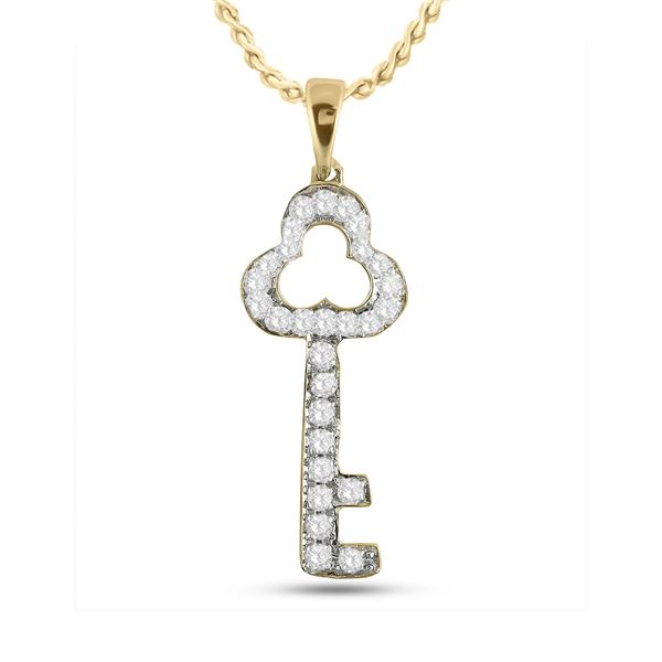 Diamond Trefoil Key Pendant 1/6 Cttw 10kt Yellow Gold