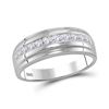 Image 1 : Mens Princess Diamond Single Row Wedding Band Ring 1 Cttw 10kt White Gold