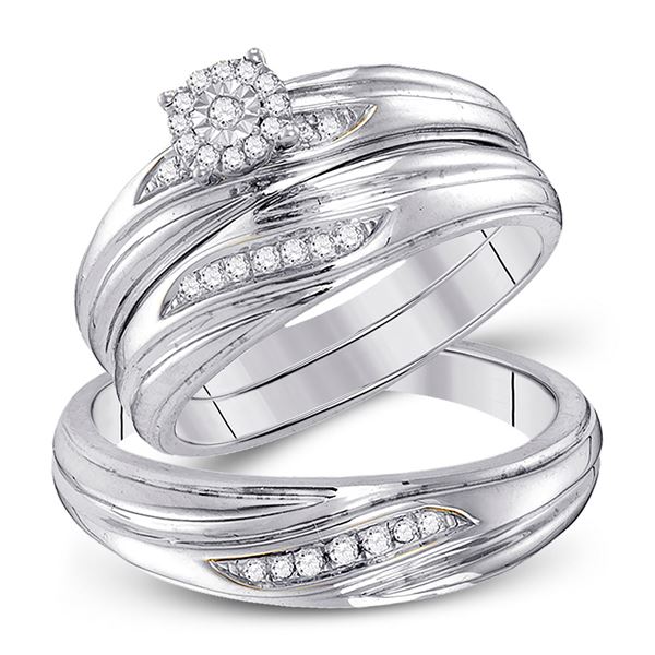 His Hers Diamond Cluster Matching Wedding Set 1/5 Cttw 10kt White Gold