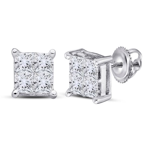 Princess Diamond Square Earrings 1/4 Cttw 14kt White Gold