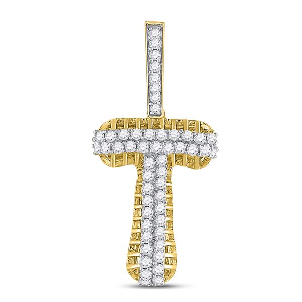 Mens Diamond T Letter Charm Pendant 1 Cttw 10kt Yellow Gold