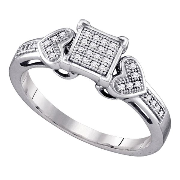 Diamond Square Cluster Heart Ring 1/10 Cttw Sterling Silver