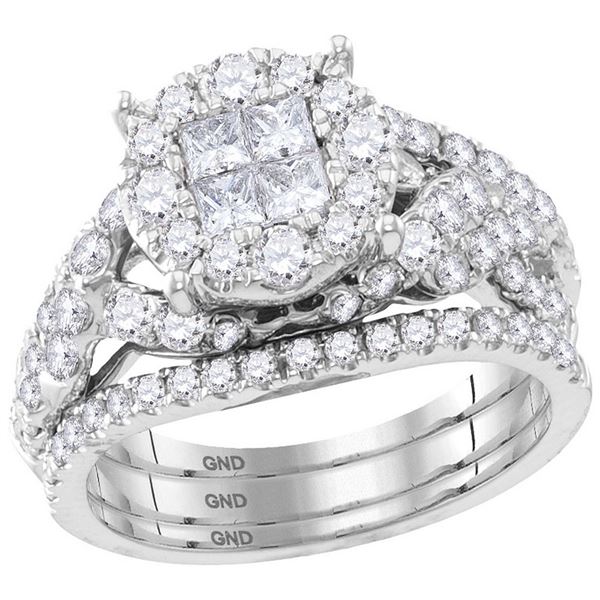 Princess Diamond Bridal Wedding Ring Band Set 2 Cttw 14kt White Gold