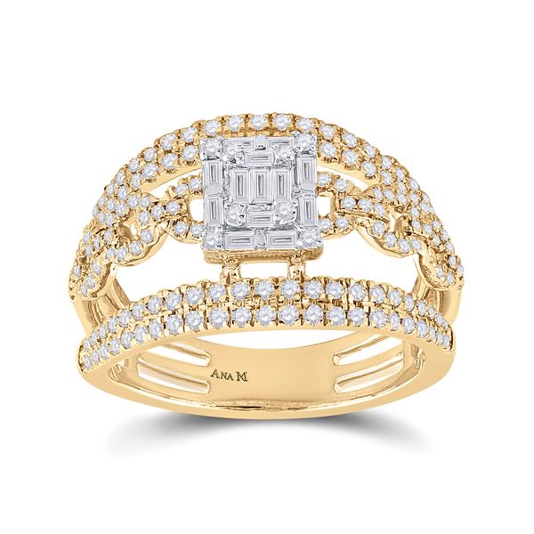 Baguette Diamond Cluster Chain Link Ring 7/8 Cttw 14kt Yellow Gold