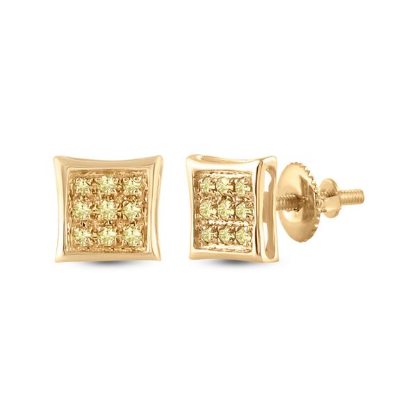 Mens Yellow Color Enhanced Diamond Square Earrings 1/20 Cttw 10kt Yellow Gold