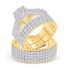 Image 1 : His Hers Diamond Cluster Matching Wedding Set 2-5/8 Cttw 14kt Yellow Gold