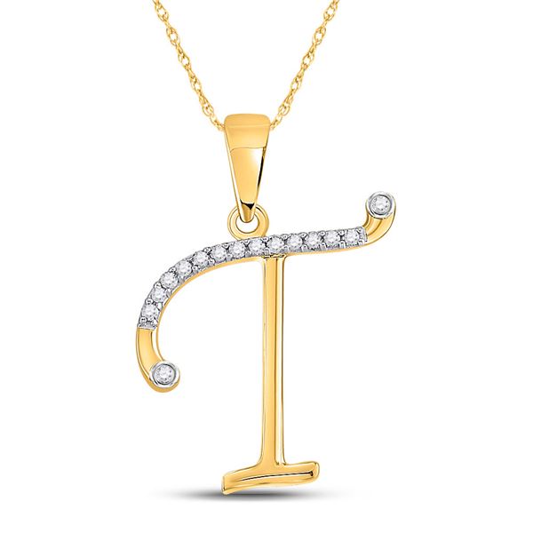 Diamond T Initial Letter Pendant 1/10 Cttw 10kt Yellow Gold