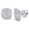 Image 1 : Diamond Cushion Cluster Earrings 1/2 Cttw 14kt White Gold