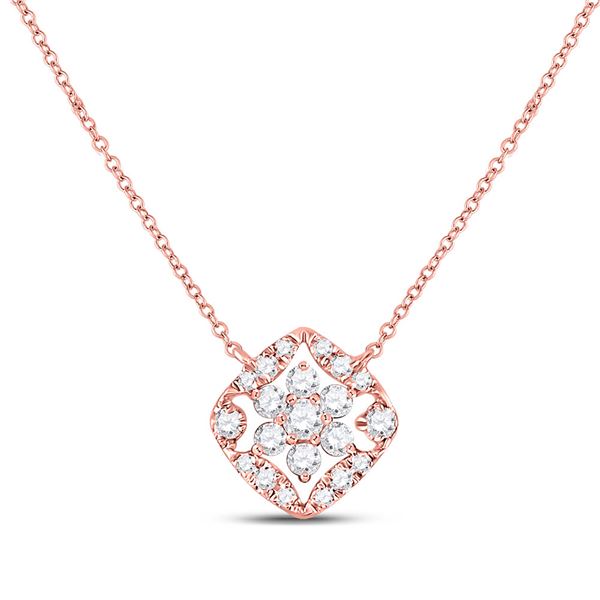 Diamond Floral Cluster Necklace 1/3 Cttw 14kt Rose Gold