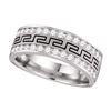 Image 1 : Mens Diamond Double Row Grecco Greek Key Wedding Band 1 Cttw 14kt White Gold