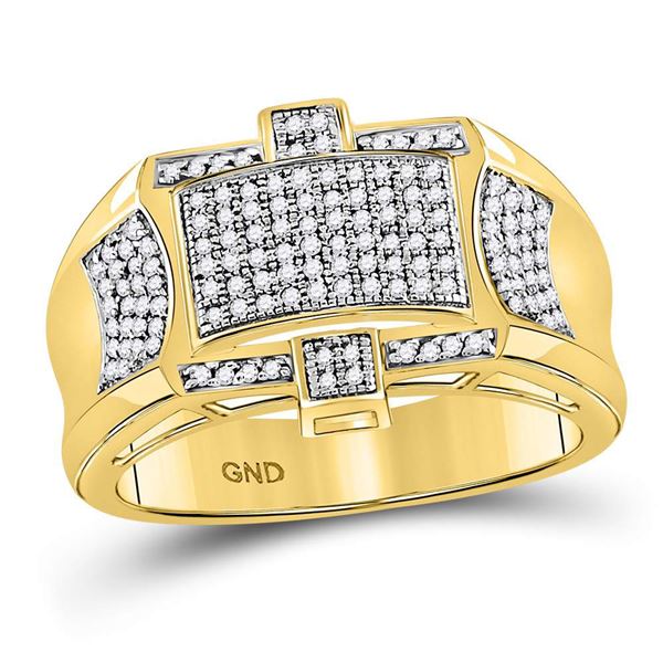 Mens Diamond Rectangle Cluster Ring 1/2 Cttw 10kt Yellow Gold