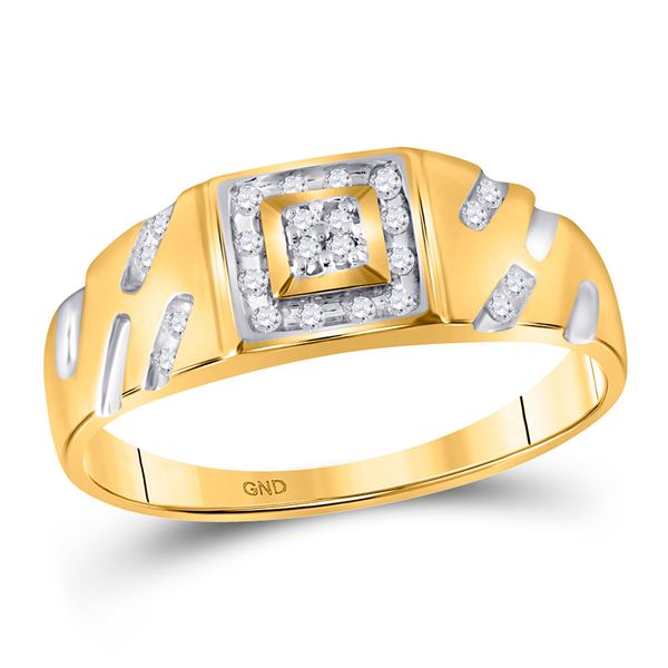 Mens Diamond Square Cluster Ring 1/8 Cttw 10kt Yellow Gold