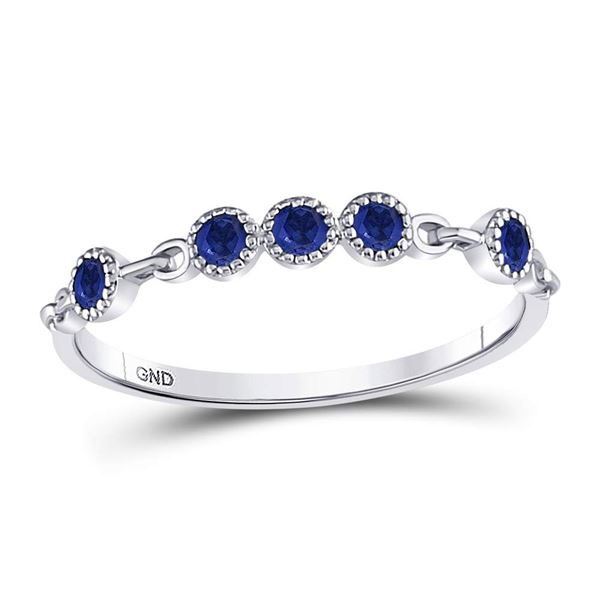 Blue Sapphire Dot Stackable Band Ring 1/5 Cttw 10kt White Gold