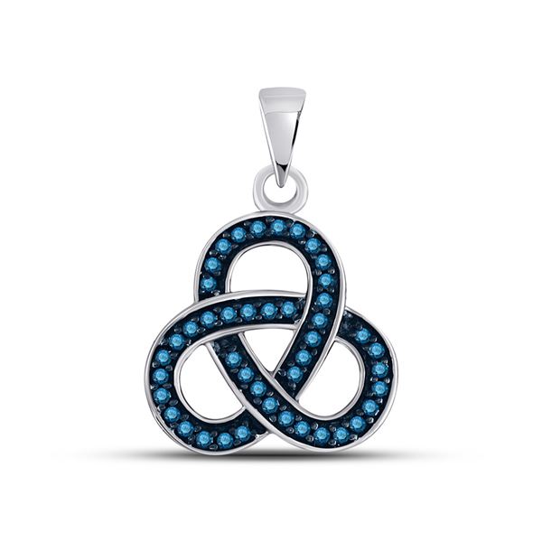 Blue Color Enhanced Diamond Triquetra Pendant 1/4 Cttw Sterling Silver