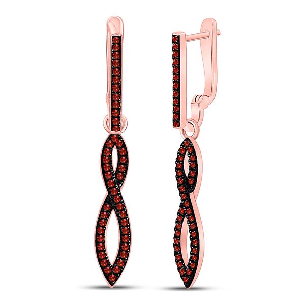 Red Color Enhanced Diamond Twist Dangle Earrings 1/4 Cttw 10kt Rose Gold