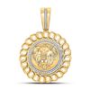 Image 1 : Mens Diamond Lion Head Circle Charm Pendant 1/5 Cttw 10kt Yellow Gold