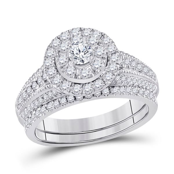 Diamond Bridal Wedding Ring Band Set 1 Cttw 14kt White Gold
