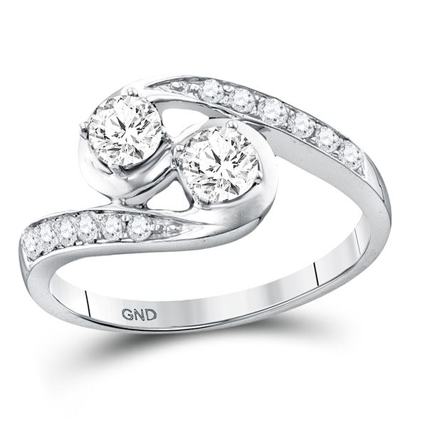 Diamond 2-stone Bridal Wedding Engagement Ring 5/8 Cttw 10kt White Gold