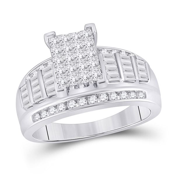 Princess Diamond Cluster Bridal Wedding Engagement Ring 1 Cttw 10kt White Gold
