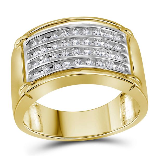 Mens Diamond Four Row Band Ring 1/2 Cttw 10kt Yellow Gold