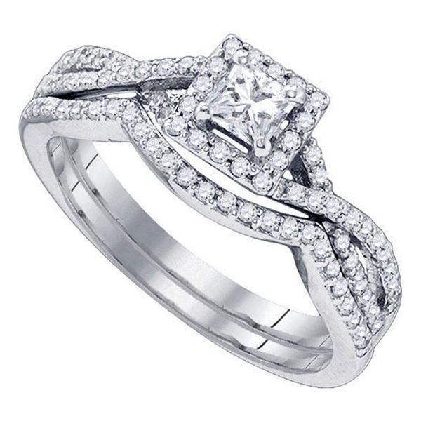 Princess Diamond Twist Bridal Wedding Ring Band Set 5/8 Cttw 14kt White Gold