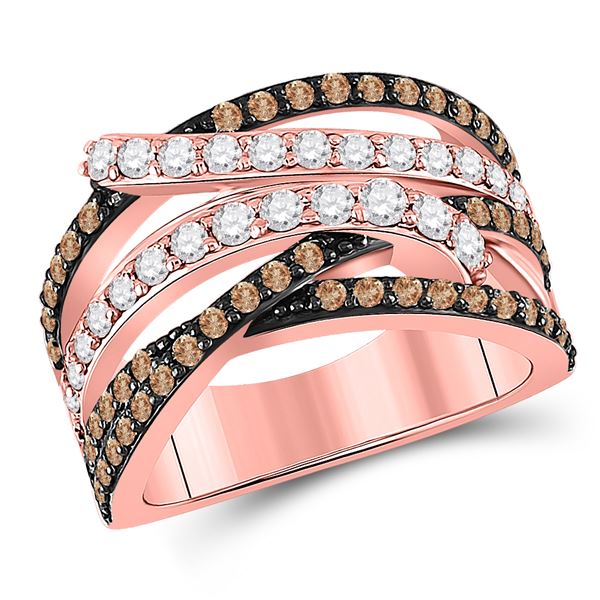 Brown Diamond Crossover Fashion Ring 1-1/4 Cttw 14kt Rose Gold
