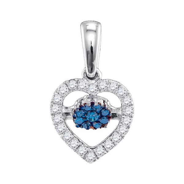 Blue Color Enhanced Diamond Heart Pendant 1/6 Cttw 10kt White Gold