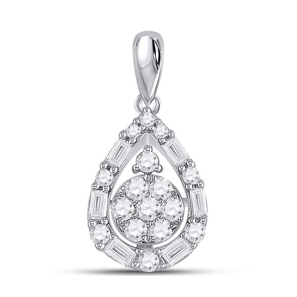 Diamond Teardrop Cluster Pendant 1/2 Cttw 14kt White Gold