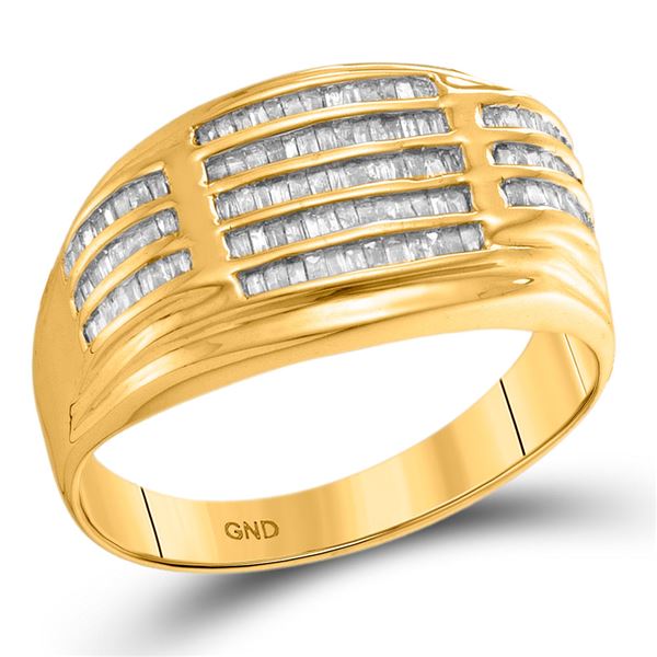 Mens Baguette Diamond Striped Fashion Ring 1/2 Cttw 10kt Yellow Gold