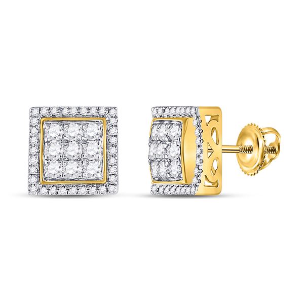 Mens Diamond Square Cluster Earrings 7/8 Cttw 10kt Yellow Gold