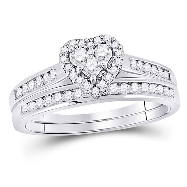 Diamond Heart Bridal Wedding Ring Band Set 1/2 Cttw 14kt White Gold