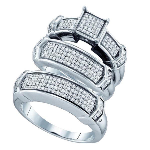 Sterling Silver His Hers Diamond Square Matching Wedding Set 5/8 Cttw Sterling Silver