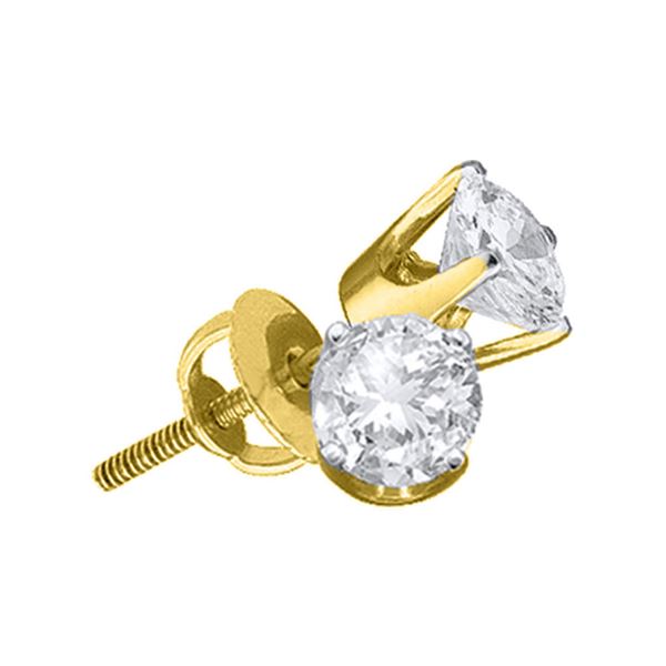 Unisex Diamond Solitaire Stud Earrings 1/10 Cttw 14kt Yellow Gold