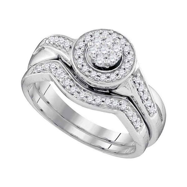 Diamond Cluster Bridal Wedding Ring Band Set 1/3 Cttw 10k White Gold