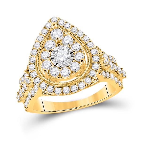 Diamond Pear Teardrop Ring 1-3/4 Cttw 14kt Yellow Gold