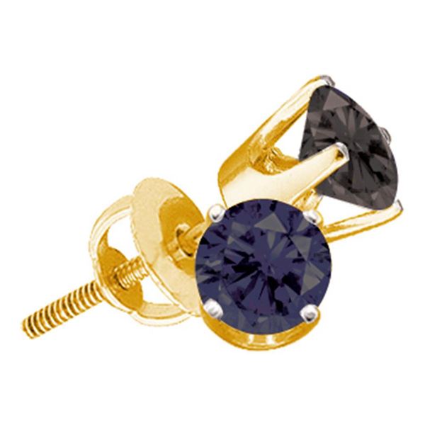 Black Color Enhanced Diamond Solitaire Earrings 1/6 Cttw Sterling Silver